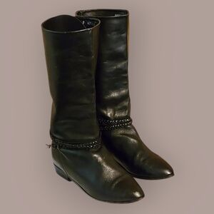 Women Vintage Leather Black Boots By Fred West Size 8. Made in Romania.